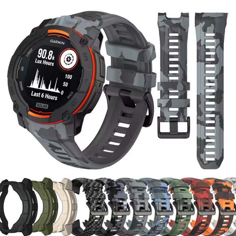 Camouflage Printed Silicone Strap For Garmin Instinct 3 45mm 50mm Eco-friendly Camouflage Band For Garmin Instinct 3 Anti-scratch Protective Cover