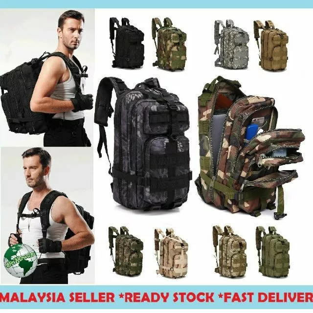 BHC 30L Army Military 3P PUBG Outdoor School Student Travel Attack Tactical Soldier Camouflage Backpack Bag Beg
