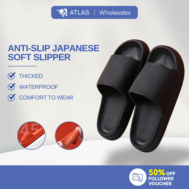 ATLAS Home Slipper Thick Sole Flat Shoes Comfy Indoor Unisex Flip Flop Women Men Shower Kasut Rumah Anti-slip Sandal防滑鞋子