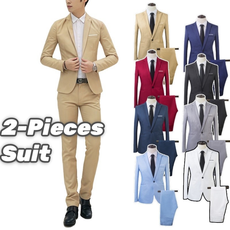 ❤️Korean Style Men's Suits Jacket Wedding Dress Suits Formal Business Blazer 2-Pieces Suit Slim Fit Coat