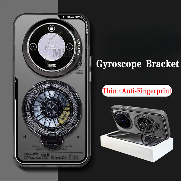 Honor X9D X9C X9B X9A Casing Shockproof Case Vintage Records with Stressrelief Gyro Rotatable Phone Holder Stand Thickened Airbag Matte Hard Phone Cover