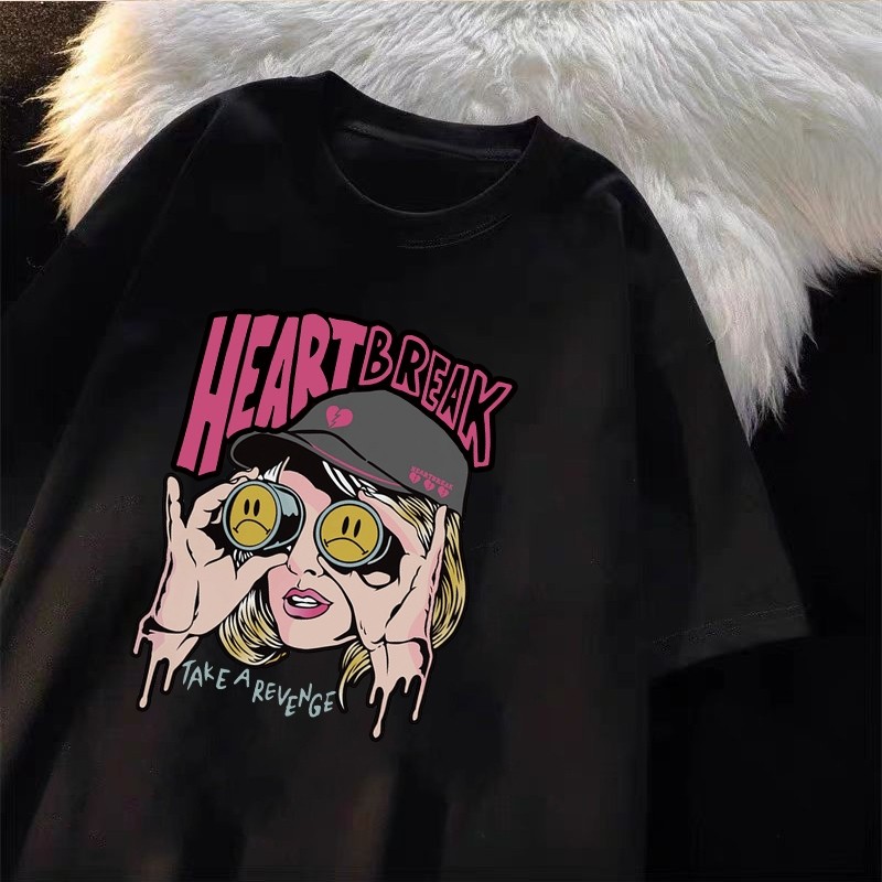 Maise Korea style Baju wanita | Oversize T-shirt 100% kapas | Reka bentuk retro kartun Amerika top kasual yang bergaya