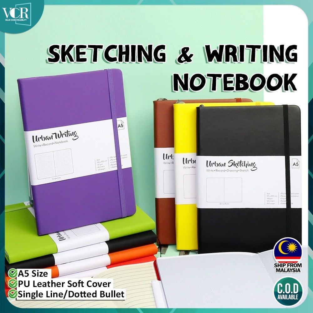 SSD A5 PU Leather Notebook 100gsm 100pages Urban Sketching Writing Buku Nota Bleedproof Journal Stationery Alat Tulis