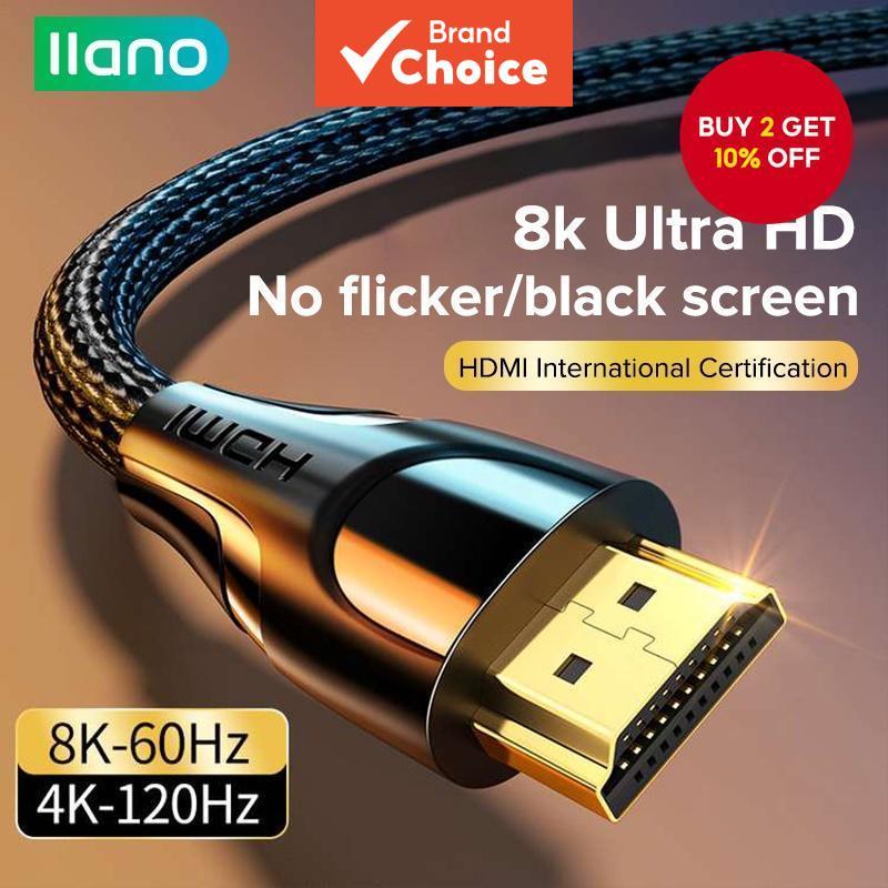 llano HDMI 8K 2.1 3D Braided cable HDMI to hdmi Cable 60hz/144hz Ultra High Speed Transmission Cable 48Gbps 3D HDR Cable For HDTV PS5/PS4 pro Switch Xbox