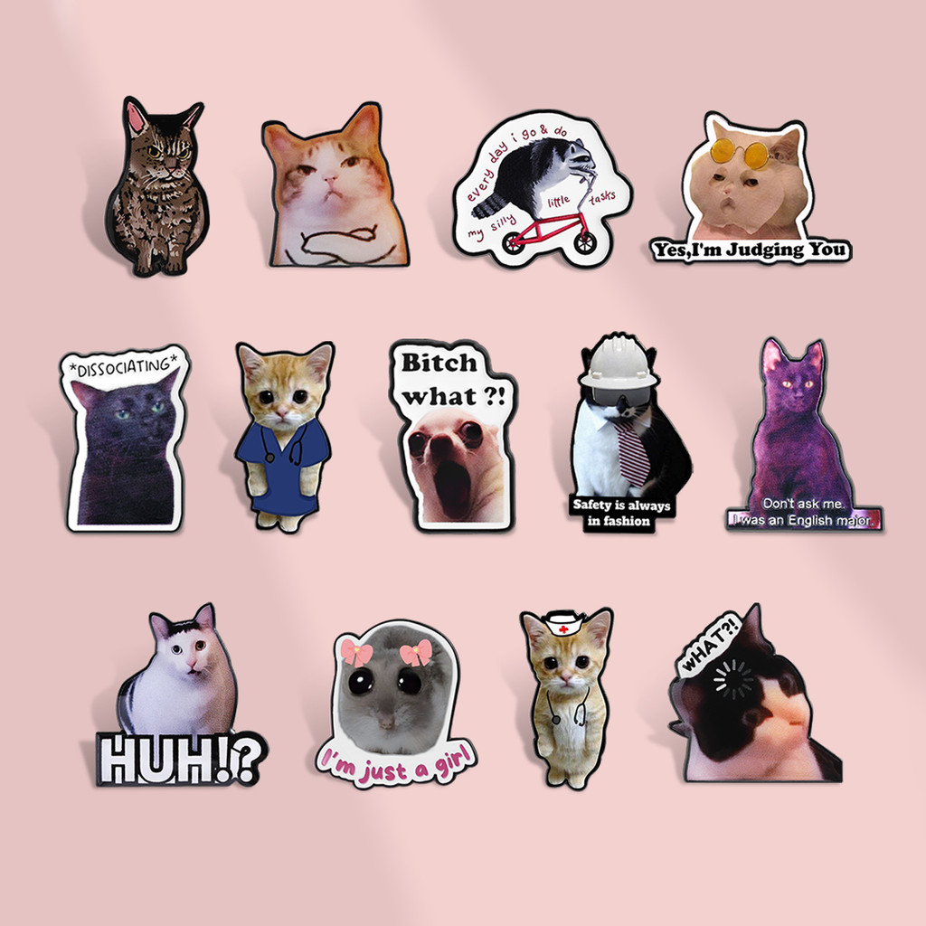 Funny Cat Meme Metal Badge Cat Online Emoticon UV Printing Brooch Fashion Clothing Accessories Cute Gift