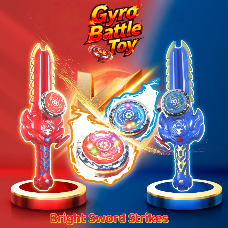 Gyro Battle Toy 2-players Interactive Game Flash Sword-shaped Launcher Spinning Top Kids Gift Mainan