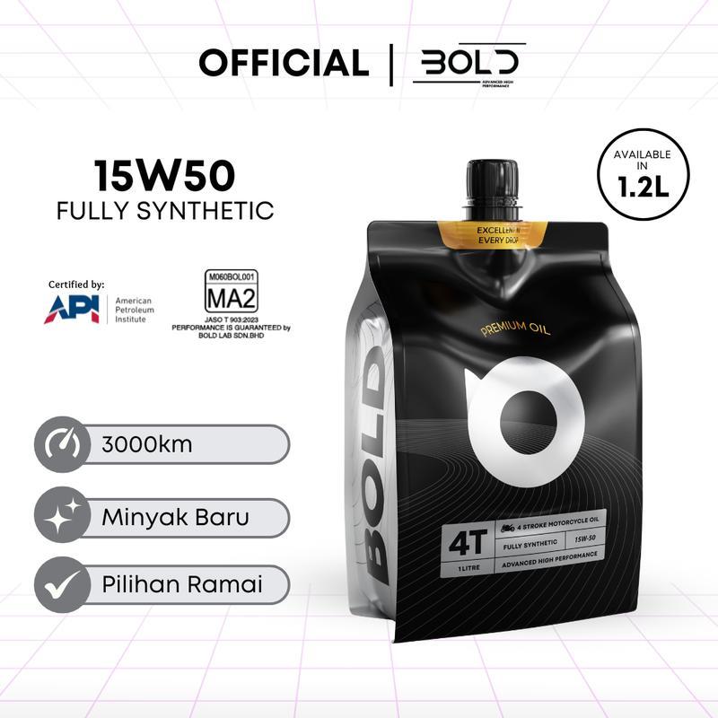 BOLD 4T 15w50 1L / 1.2L Fully Synthetic MA2 SN Motorcycle Engine Oil Black Motor Oil 15w-50 LC135 Y15 Automotive