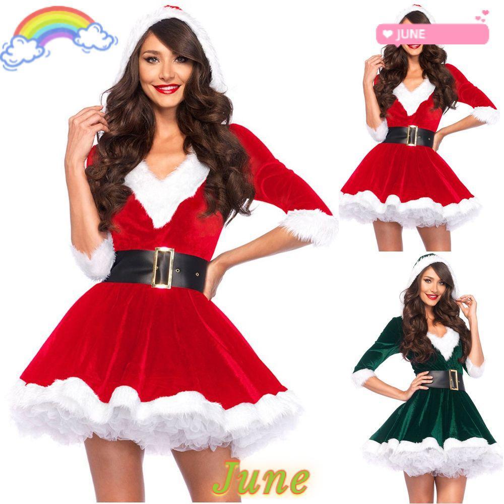 June Mrs. Santa Claus Mini Dress - Hooded Design for Parties