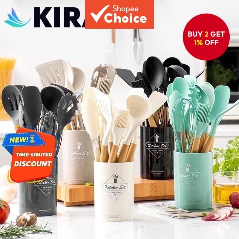 12-Piece Silicone Kitchen Tool Set with Non-Stick Spatula and Soup Spoon