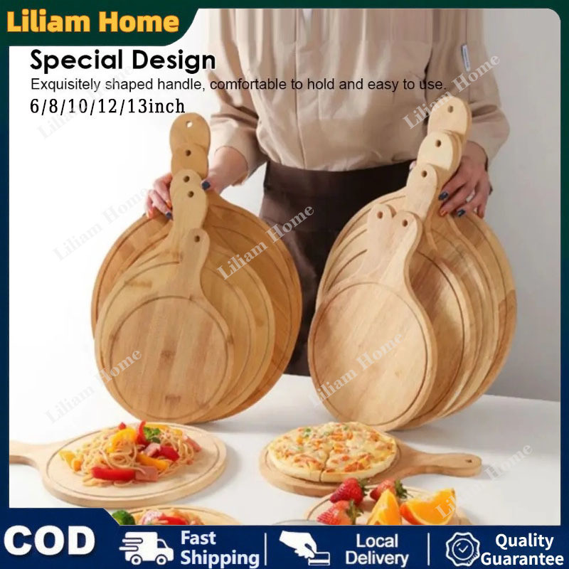 Stone Cutting Bamboo Pizza Tray Cake Bakeware Wooden Pizza Board Platter Round with Handle Baking Tray