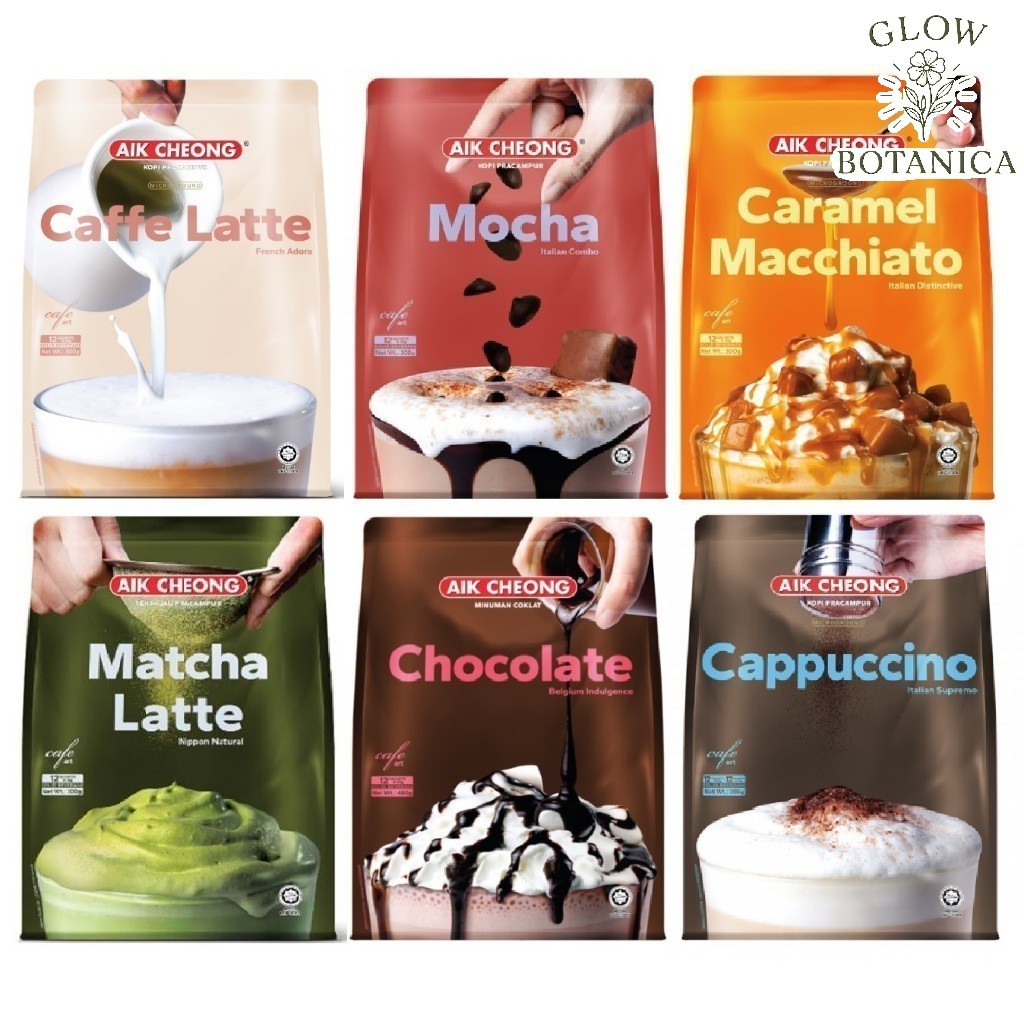 Aik Cheong 3 in 1 Cafe Art 3 in1 (Chocolate / Cappuccino / Matcha/Macchiato/Mocha/Latte)(12 Sachets)