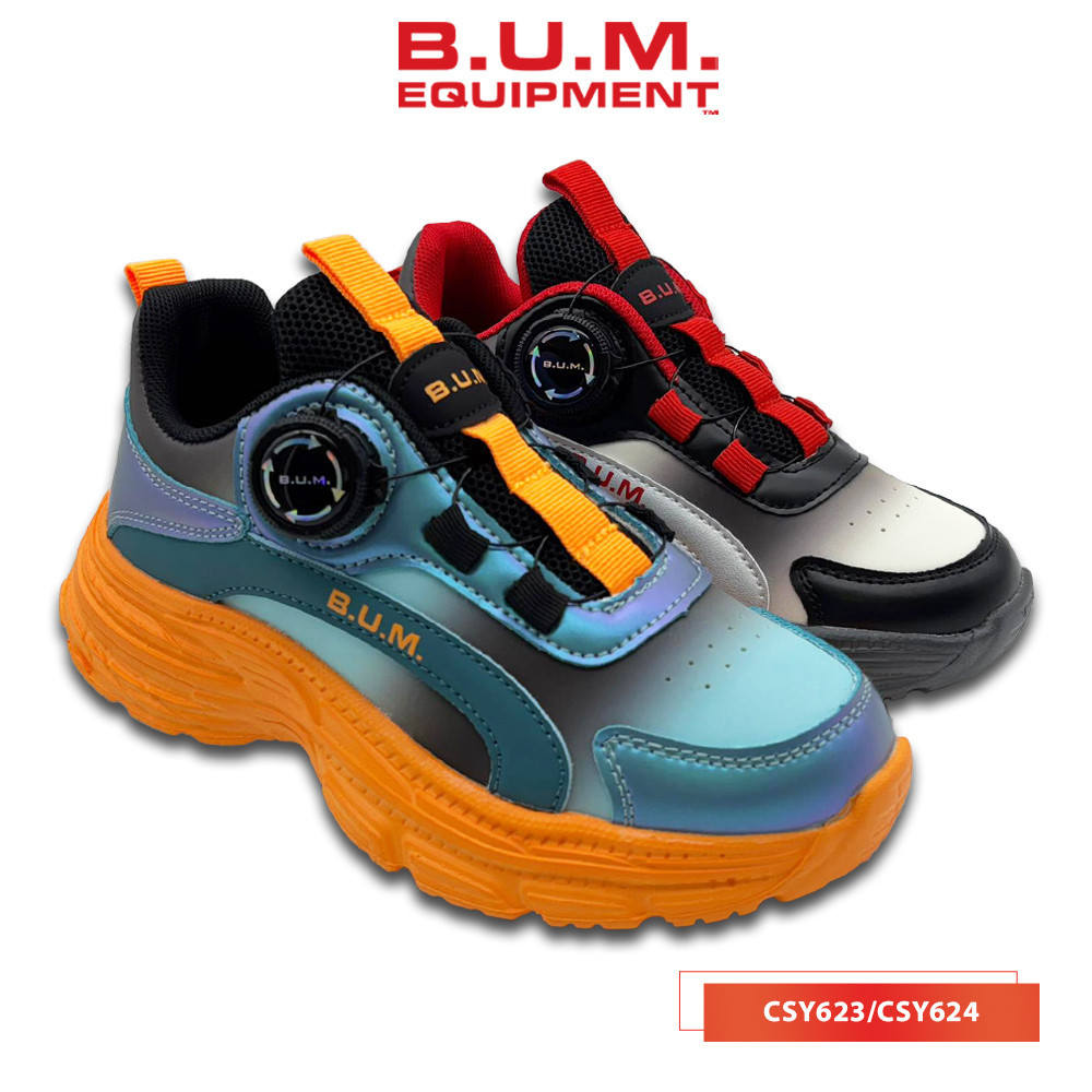 BUM Equipment Kid's Shoe CSY623/CSY624 Black x Red/Black x Orange - Kasut Kanak-Kanak Kasual Ringan Selesa Sneakers