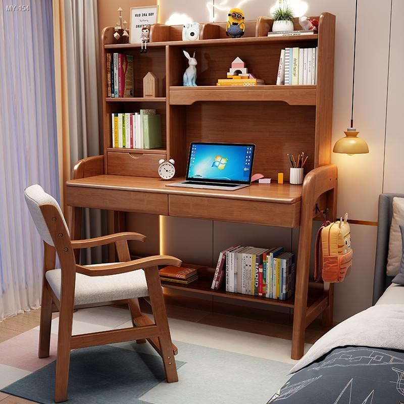 ◑Solid wood desk bookshelf one simple modern computer desk home desk bedroom student writing desk study desk