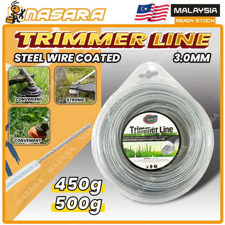 Nasara Grass Trimmer Line Nylon Steel Core Coated With Rubber Trimmer String Line 450G / 500G Tali Mesin Potong Rumput