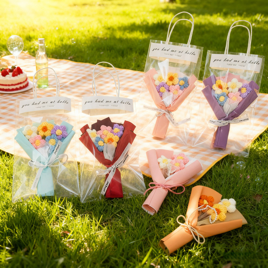 Mini Knitted Flower Finished Colorful Crochet Bouquet Mother's Day Gift Valentine's Day Bouquet 畢業禮物