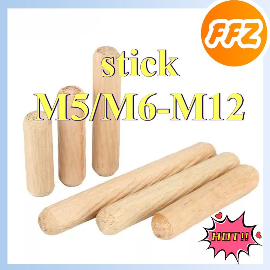 Dowel Pin/Wood Dowel Pin Wood Plug Wood Pin/Round Wooden Stick Wood Dowel DIY Arts Craft/Kayu Spin M5/M6/M8/M10/M12【FS-MB-1】