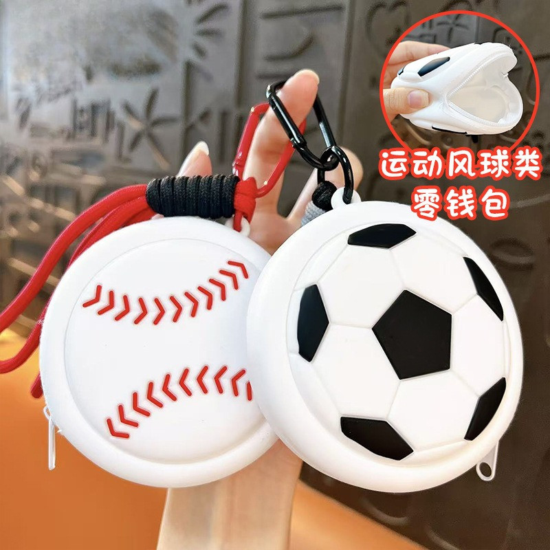 Creative Sports Basketball Coin Purse Keychain Cute Football Earphone Bag Storage Bag Keychain Car Key Pendant School Bag Pendant Holiday Small Gifts