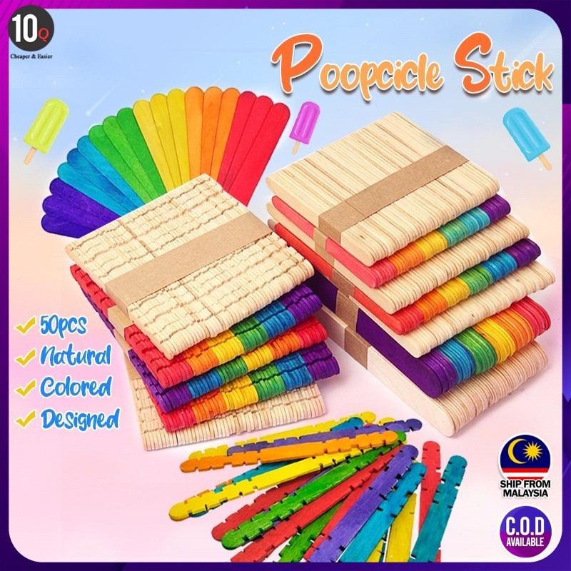 10Q Wooden Pine Stick 50s Ice Cream Stick Creation Craft Student School Bahan Kraf Sekolah Budak Batang Aiskrim