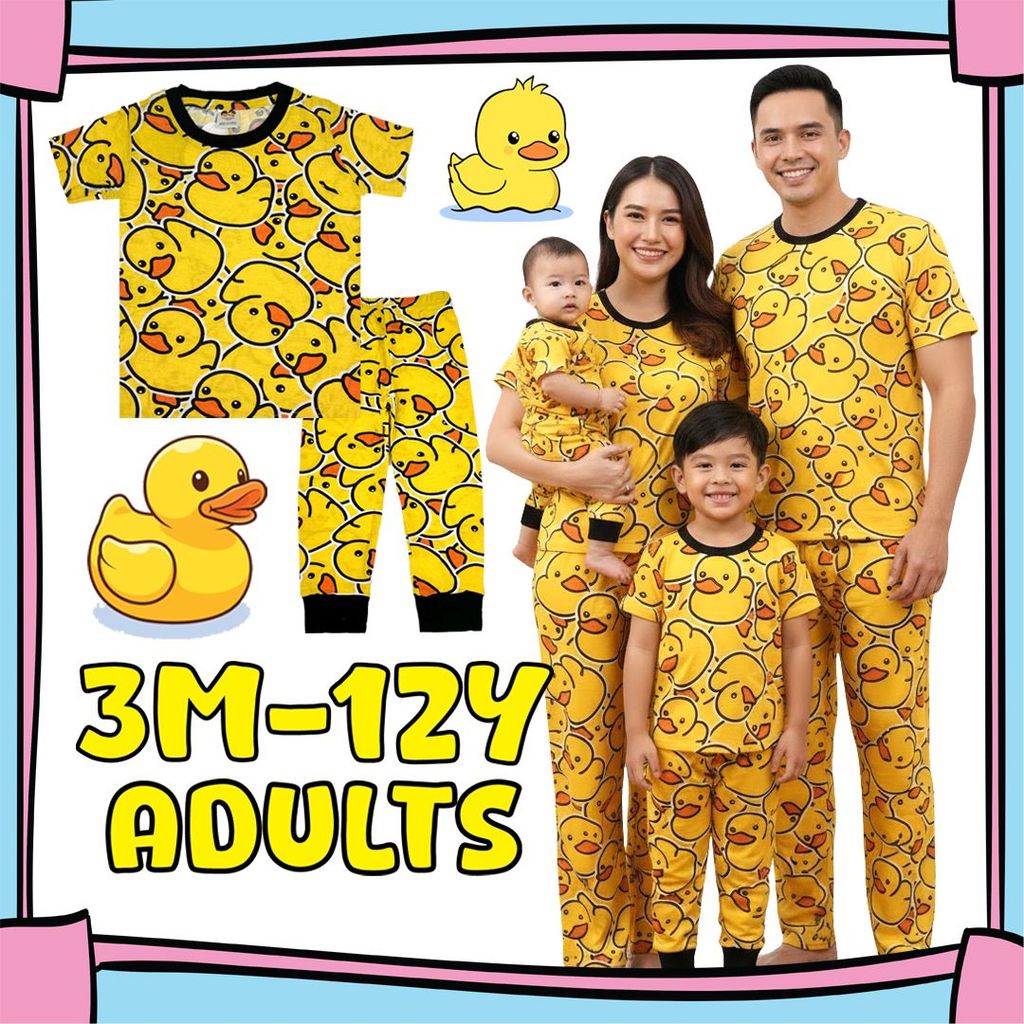 (3M-Adult) OBW Yellow DUCK Pajamas Cotton Kids Sedondon Pyjamas Sleepwear Boy Baju Tidur Budak Kanak Lelaki Itik Family