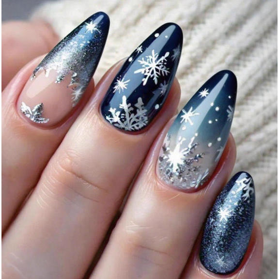 Christmas Almond Fake Nails Set with Glue False Nails Press on Nails