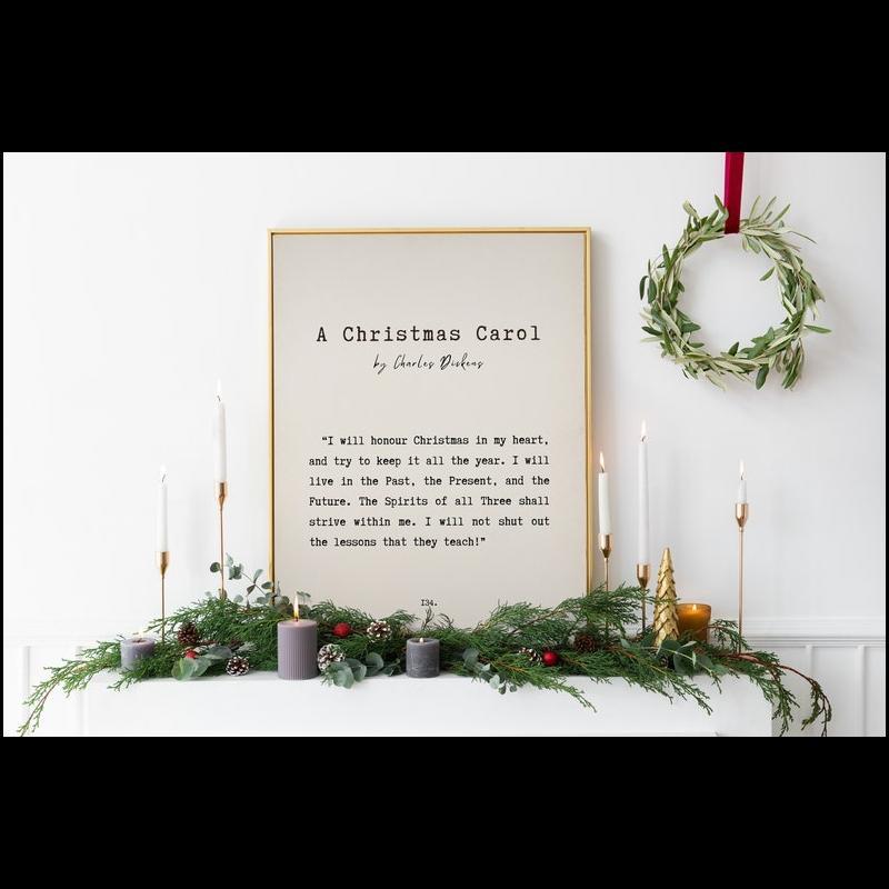 Cetakan Kata-Kata 'A Christmas Carol' Vintage - Seni Dinding Percutian Charles Dickens, Poster Buku DIY, Hiasan Rumah Perayaan, Cetakan Krismas, Seni Halaman Buku Sastera Klasik