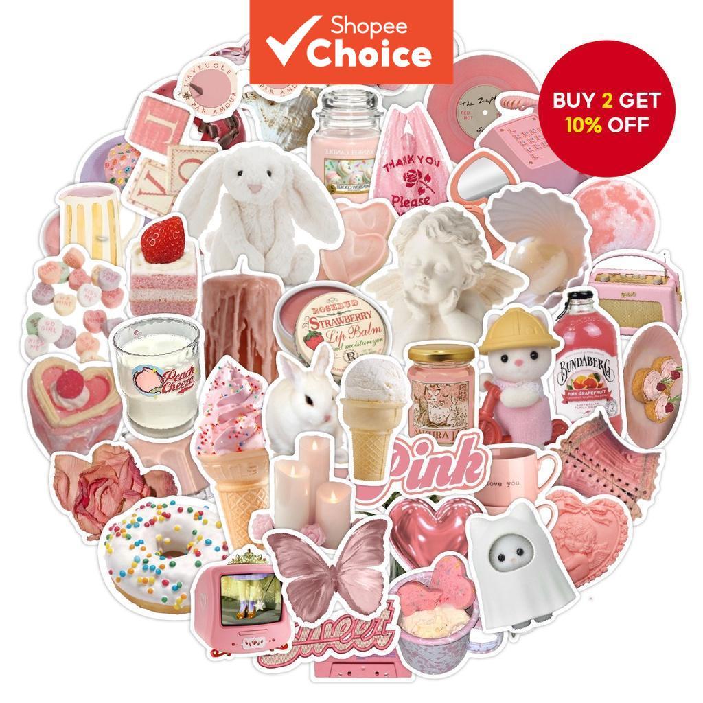 70PCS Pink Aesthetic Stickers - Waterproof Vinyl Decals for Helmet, Bicycle & Pencil Case (Personalized INS Style)