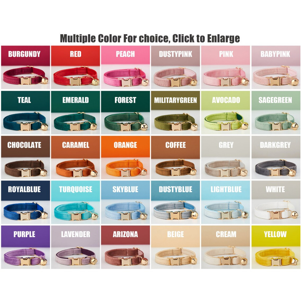 Velvet Personalized Cat Collar Tiny Dog Collar Custom Engraved Kitten Puppy Name Tag  Cat Collar With Name Tag Free Gold