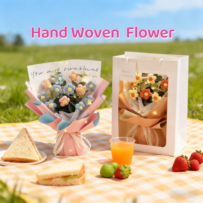 Hand Woven Flower Crochet Daisy Sunflower Bouquet Festival Birthday Gift Graduation Gift Ramadan
