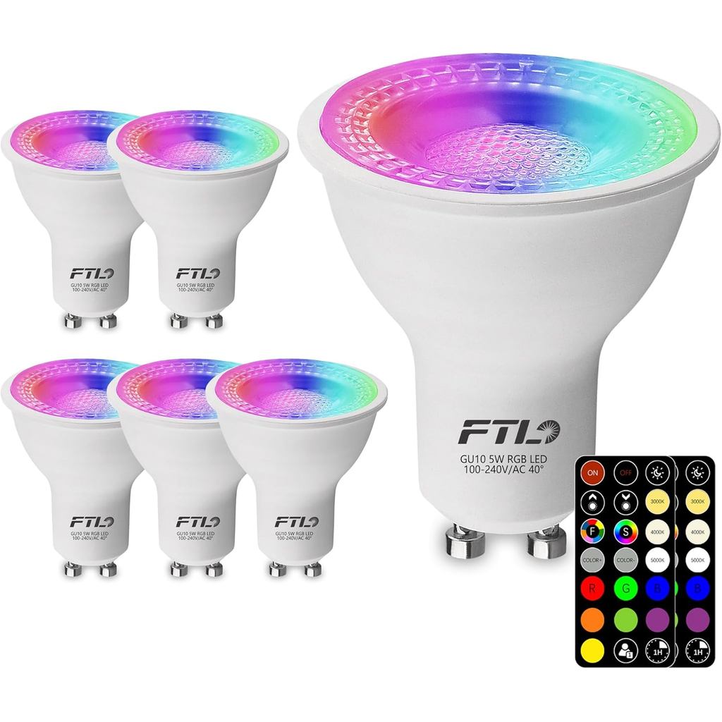 Mentol LED FTL GU10 Mentol Lampu Bertukar Warna dengan Alat Kawalan Jauh, Mentol Lampu Berwarna RGB 2700K-6000K Boleh Dimalapkan 5W 40W Bersamaan, 30 Warna, Pemasa, Lampu Sorotan untuk Pencahayaan Tre