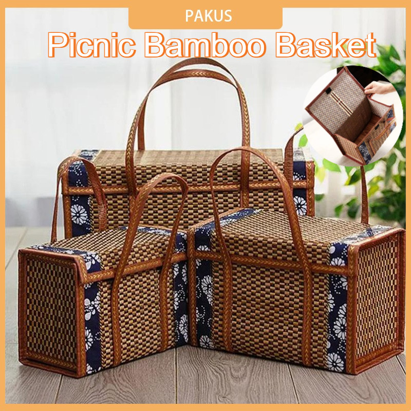 Bamboo Basket Picnic Woven Basket Fruit Basket Foldable Storage Bamboo Basket Rattan Storage Box Clothes Bag