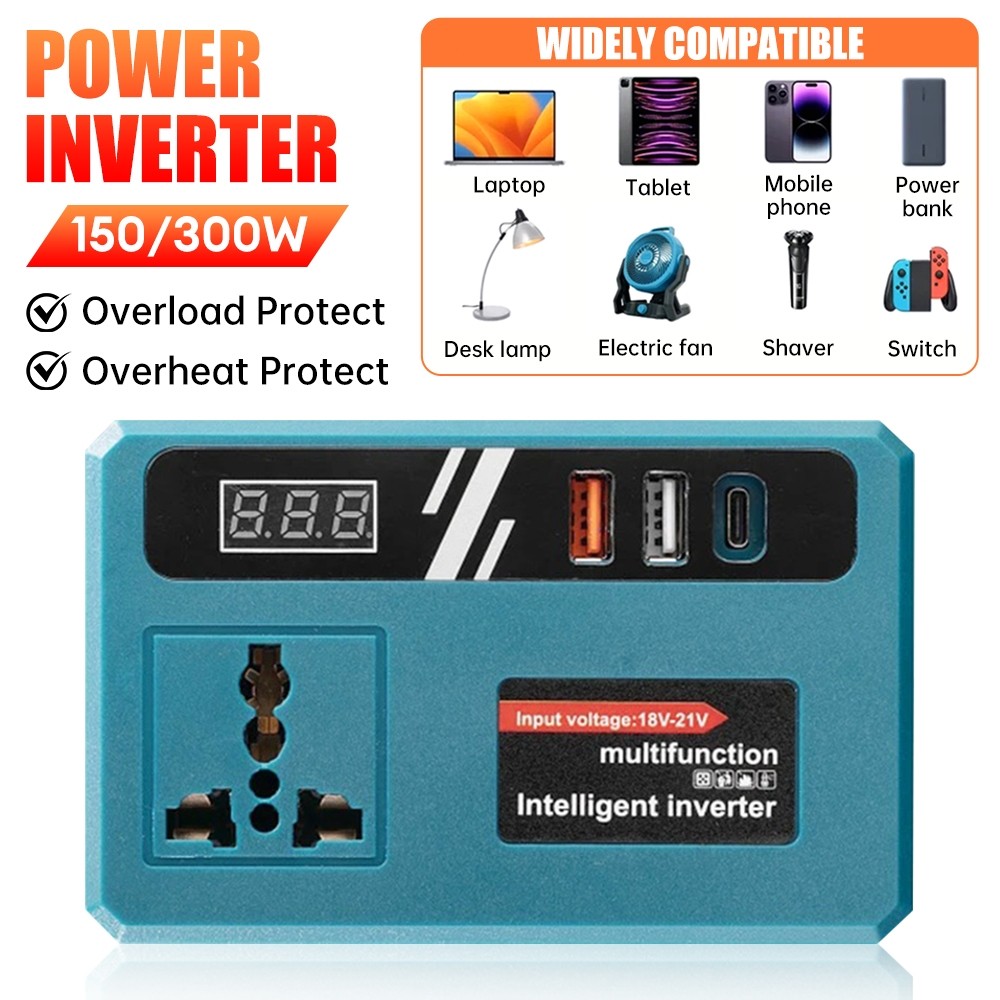 Portable Power Inverters for 20V Battery Inverter Car Power Transformer Inverter Penukar 12V to 220V 150W 4IN1 High Powe