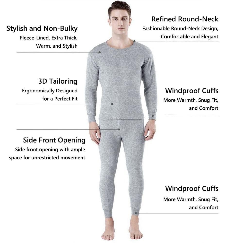 Versatile Durable OKDSHOP Men's Thermal Underwear Set Fleece Lining Cold Weather Warm Long Johns Men High Elasticity ... - Image 5