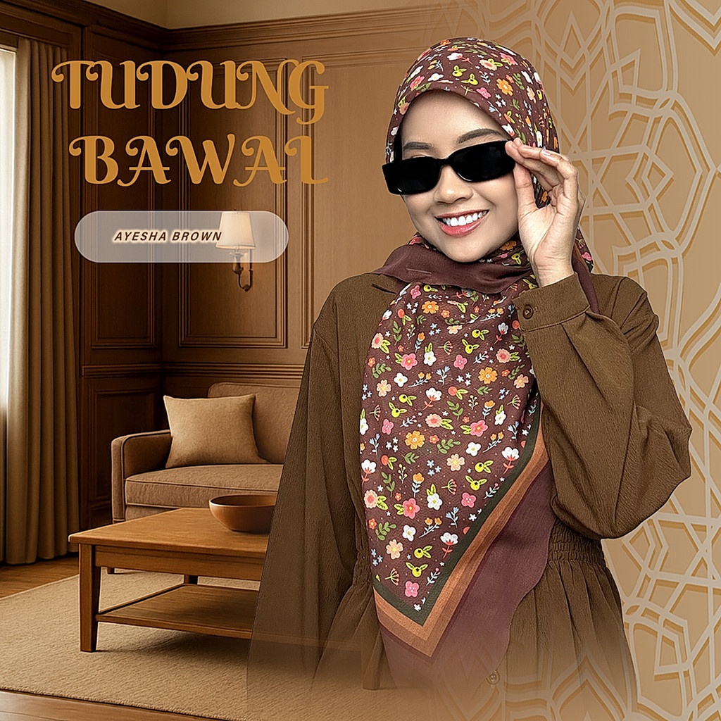 Sopan & Stylish With Ayesha brown Tudung Cotton Voile Bidang 45