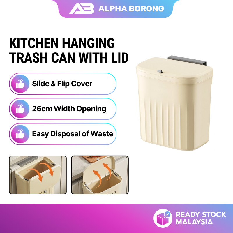 Alpha Borong Kitchen Trash Can Hanging Trash Bin Wall Mounted Rubbish Bin Kitchens Cabinet Door Tong Sampah Sangkut 垃圾桶