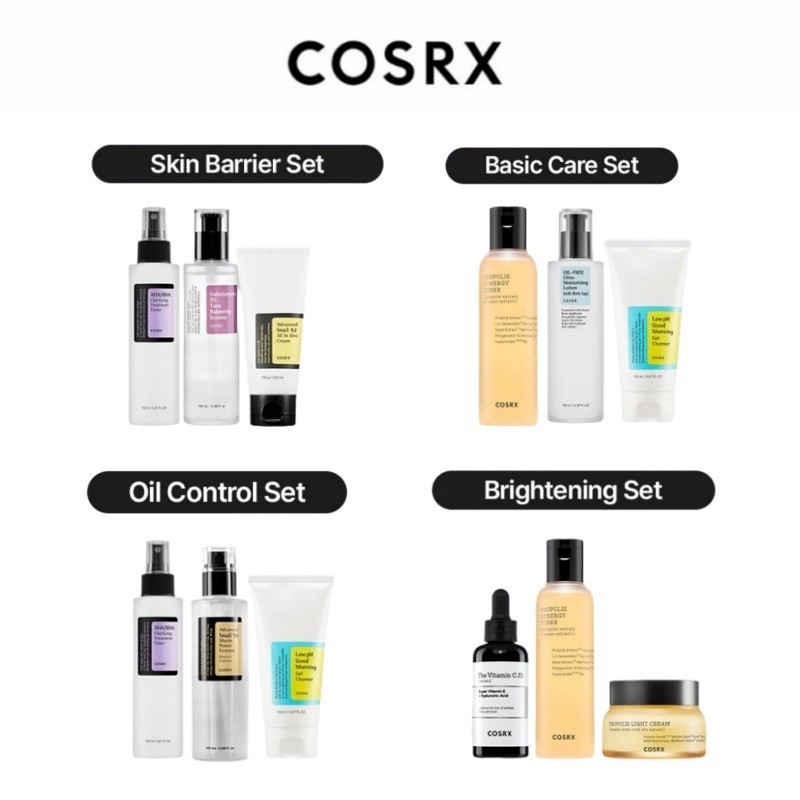 【MY Ready Stock】【𝟰 𝗞𝗲𝘆 𝗦𝗸𝗶𝗻 𝗖𝗼𝗻𝗰𝗲𝗿𝗻𝘀】COSRX Skincare 3-pc Bundle for 4 Skin Concerns: Skin Barrier, Basic Care, Oil Control, Brightening【GUARDIAN】