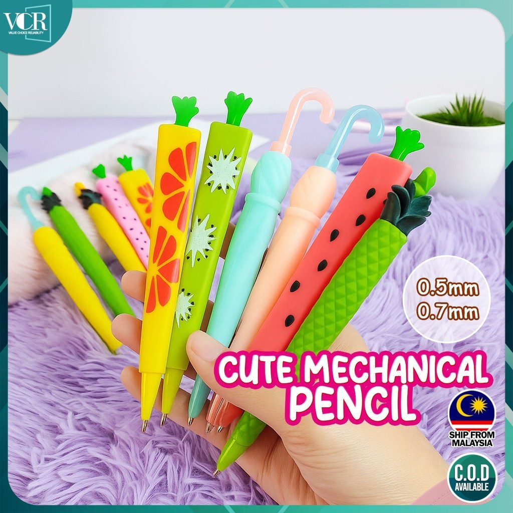 VC Art Kawaii Fruity Mechanical Pencil | Cute Tropical Fruit & Umbrella Design Pensel Tekan Pelajar Comel Hadiah