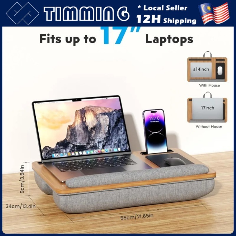 Computer Desk Lap Desk Portable Laptop Lap Desk With Tablet Slot Phone Slot Wrist Rest Bamboo Texture Platform