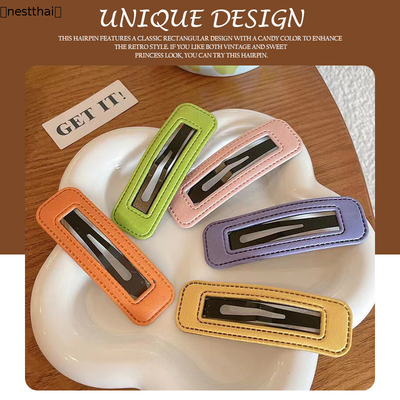 |QING|Korean Style Hair Clip Hollow Leather Girls' Candy Color Bangs