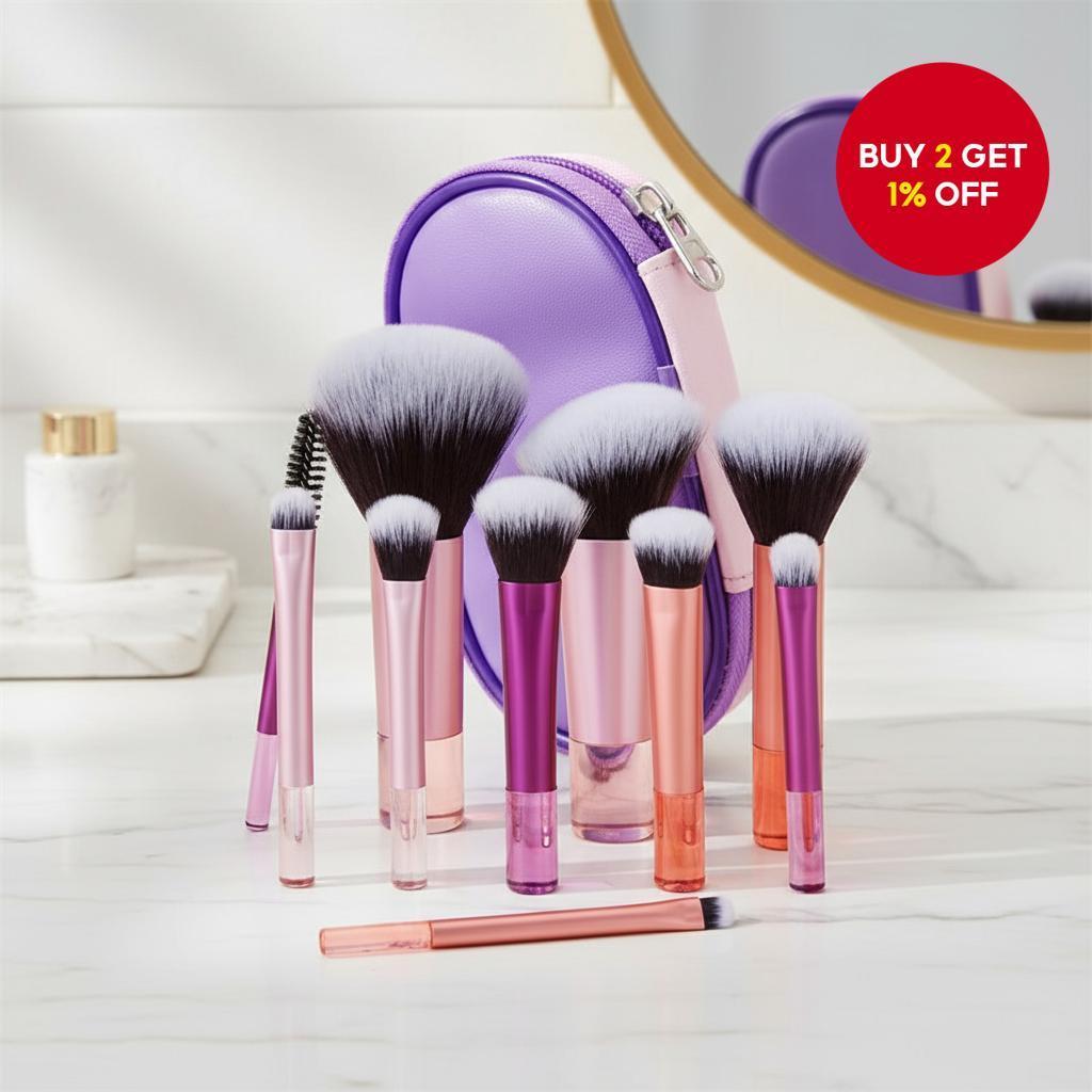 Style Outdoor Multicolor Portable Eyeshadow Brushes 10Pcs Travel Set Bag Berus Pembayang Mata Pelbagai Warna Mudah Alih - Image 4