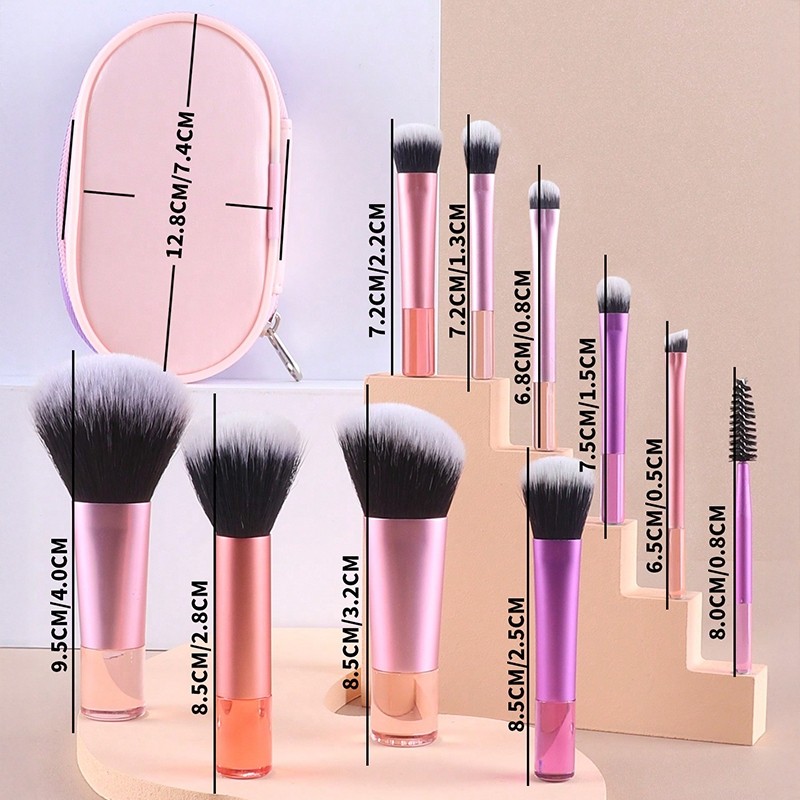 Style Outdoor Multicolor Portable Eyeshadow Brushes 10Pcs Travel Set Bag Berus Pembayang Mata Pelbagai Warna Mudah Alih