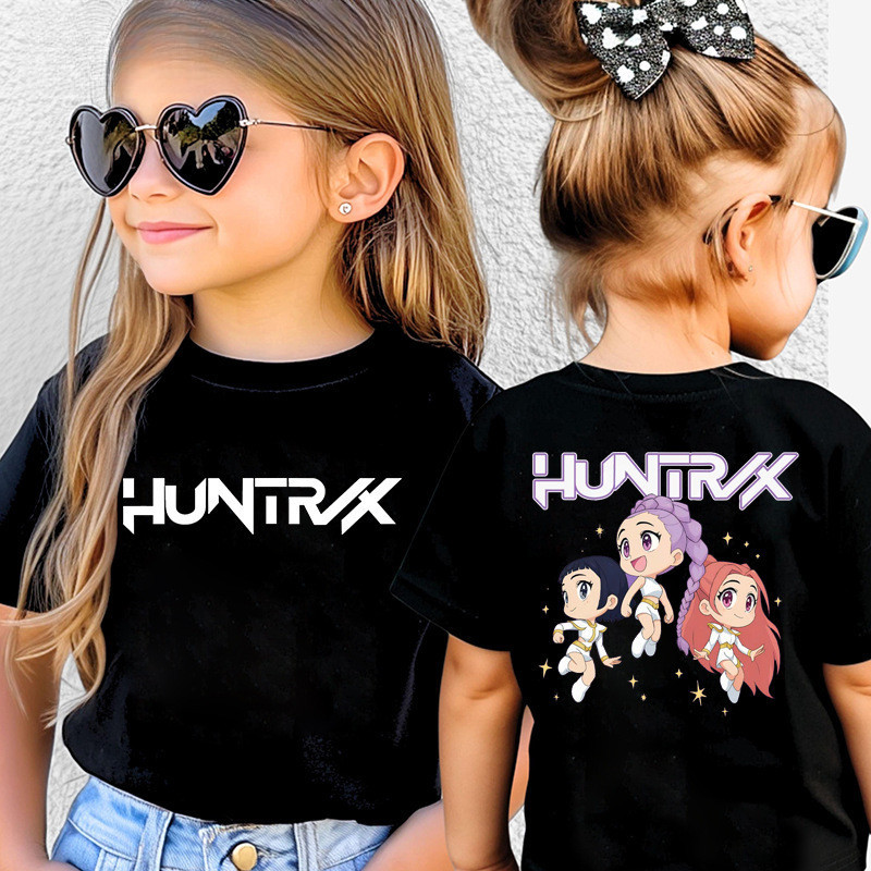 【220G 100%Cotton T-shirt】DUDU baju t pakaian kanak perempuan KPop Kids T-shirt HUNTRIX Kids Shirt Girls Short Sleeve
