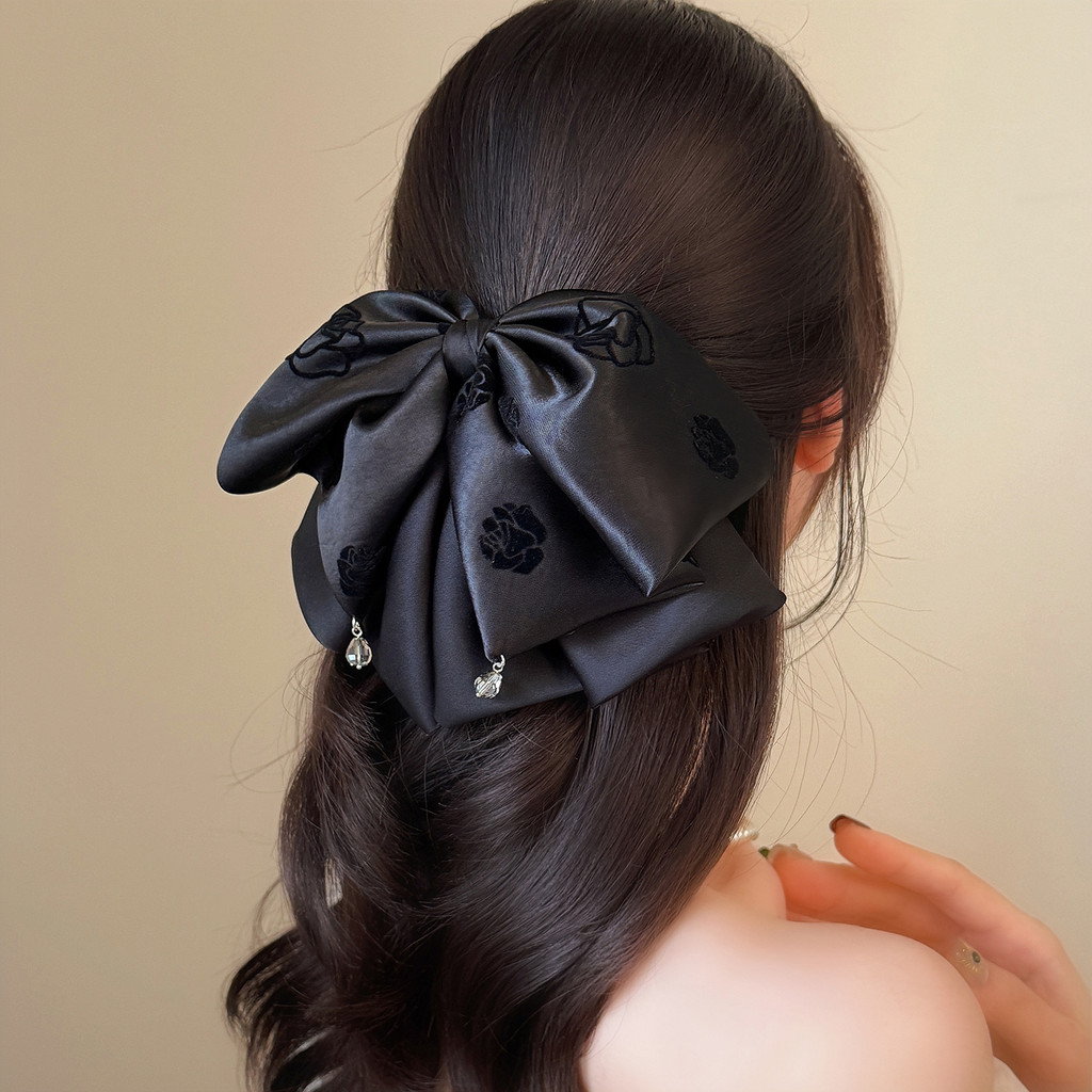 Bow Hair Clip Female 2025 New Style High-End Light Luxury Rose Satin Hair Accessories Elegant Back Head Half-Tie Hair Clip
