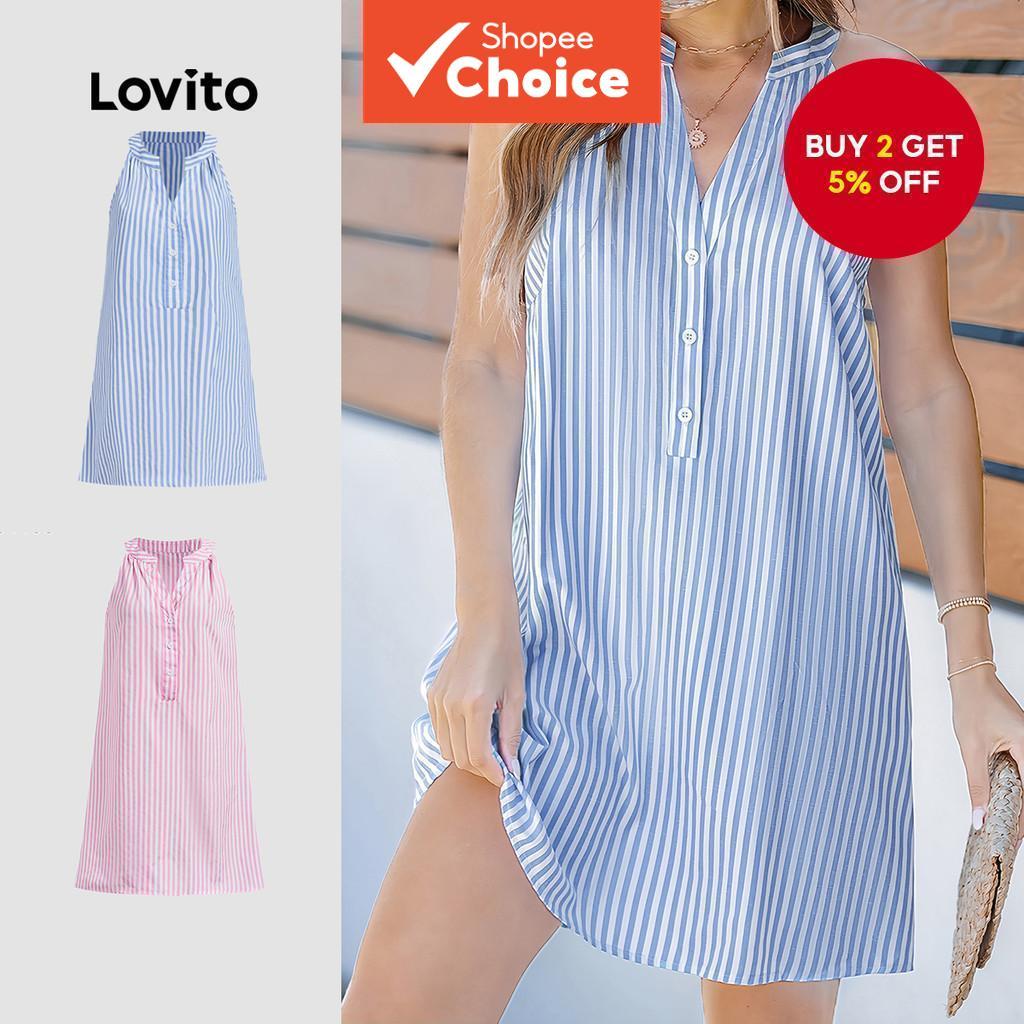  B134-JUN25-1-striped V-neck dress-DRB134P1D469  B134-JUN25-1-Pakaian bergaris V-leher-DRB134P1D469