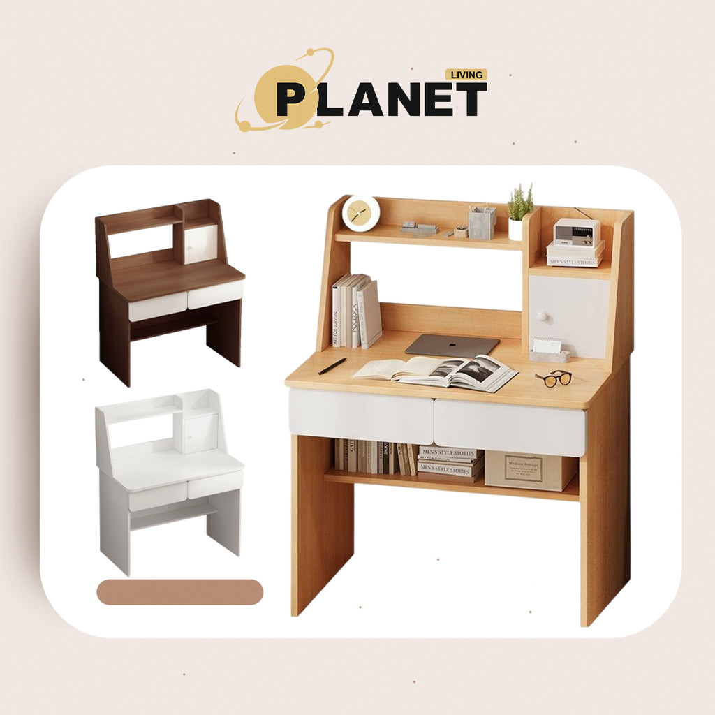 LIVING PLANET【JYJU】Meja Compact Desktop Computer Desk All-in-One Bookshelf Desk with Drawers for Small Bedrooms