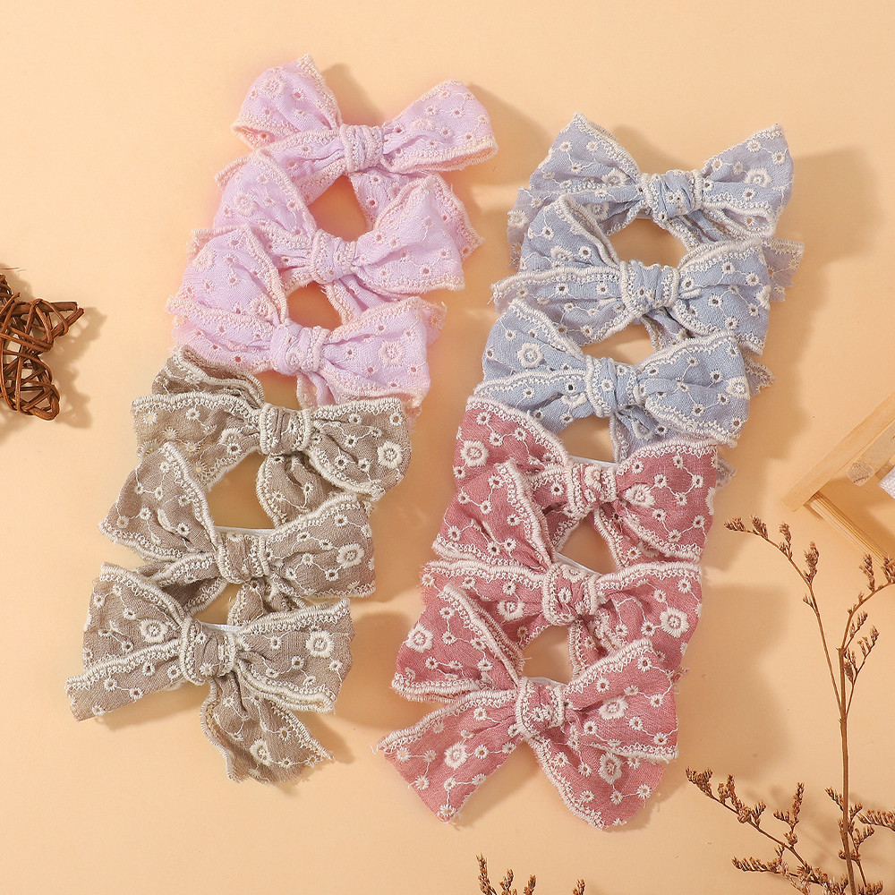10pcs Sweet Hollow Lace Bows Hair Clip For Kids Girls Cotton Solid Color Bowknot Safety Hairpins Headwear Baby Hair Accessories