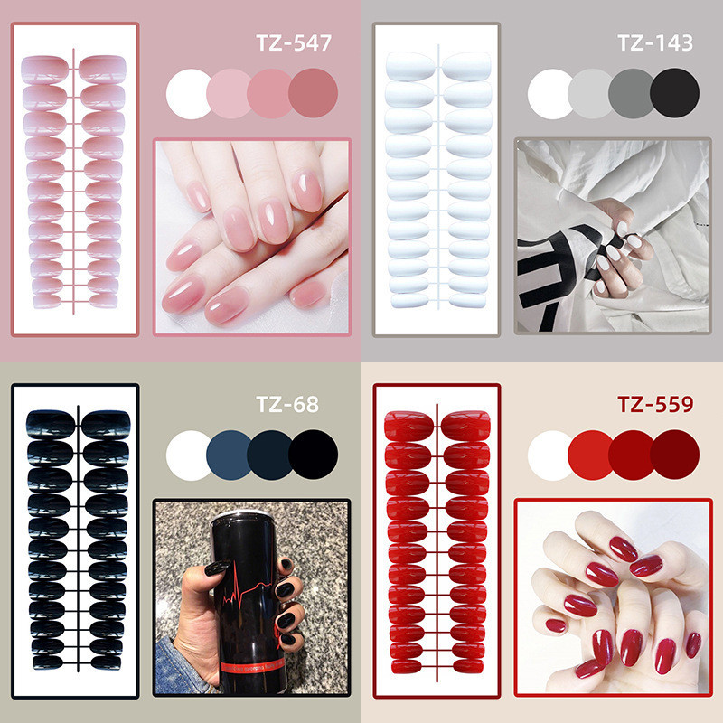 Round Head Short Glossy Nail Patch Fake Nail Finished Product 24 Pieces Wearable Manicure Tool Nail Patch