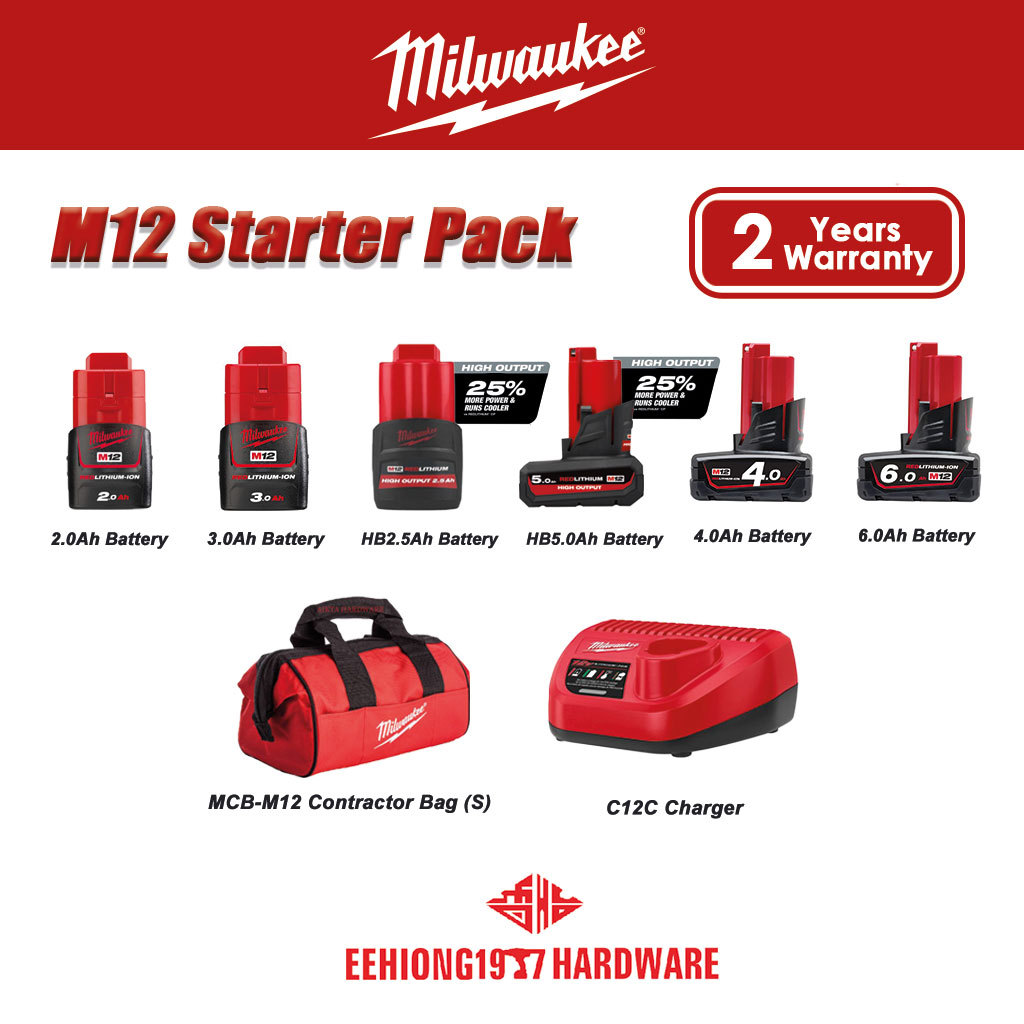 MILWAUKEE M12 Battery Starter Pack Milwaukee Battery Pack Bateri Pack Battery Charger Pack