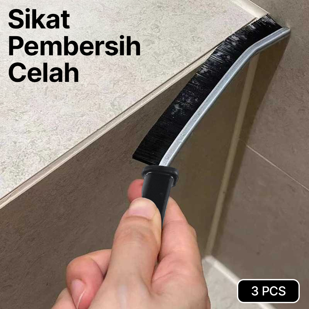 3 PCS Long Handle Sink Tile Gap Cleaning Brush - PF24 Black Floor Scrubber Bathroom Brush
