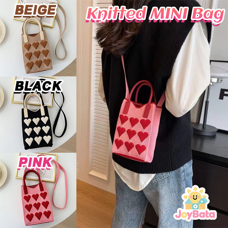 2-in-1 Cute Mini Knitted Mobile Phone Bag Women Shoulder Sling Tote Shopping Handbag The Love Small Square Bag