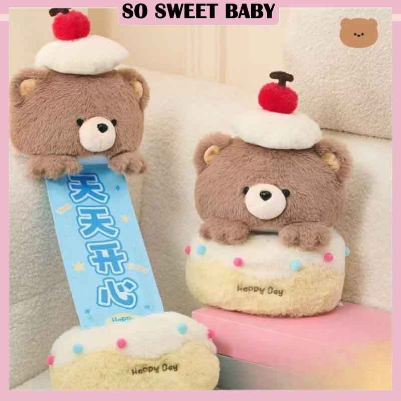 Bear Cake Plush Toy Cute Plushie Doll Sleeping Pillow Stuffed Toys Happy Birthday Cake Kids Gift